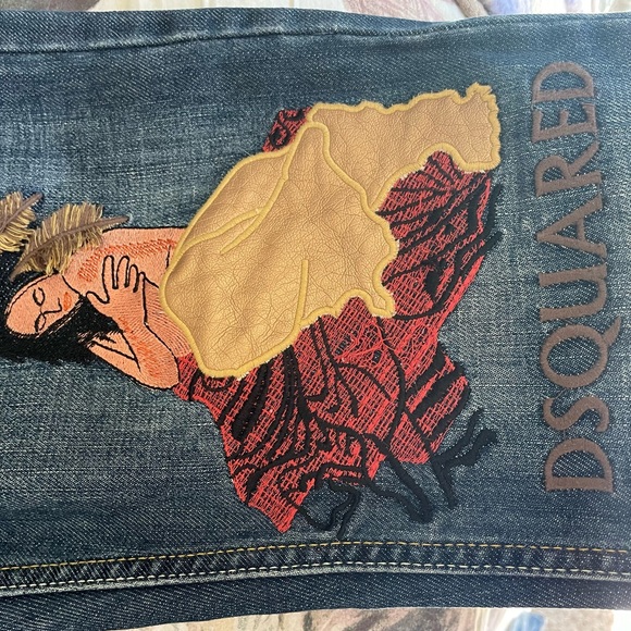 Dsquared2 embroidered native woman cowboy hat button boot cut jean low rise - Picture 8 of 14